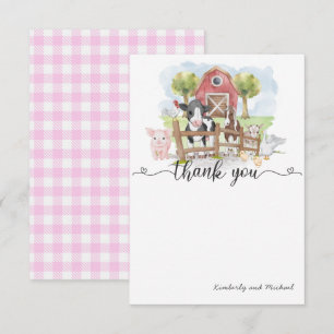 Carte De Remerciements Aquarelle Animaux de ferme Anniversaire   Baby sho