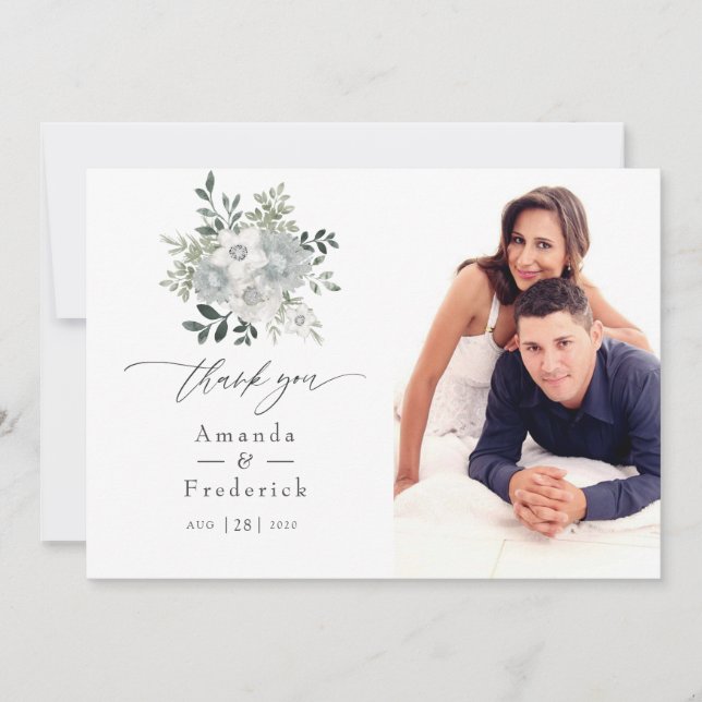 Carte De Remerciements Aquarelle Argent Sage Floral Mariage Photo (Devant)