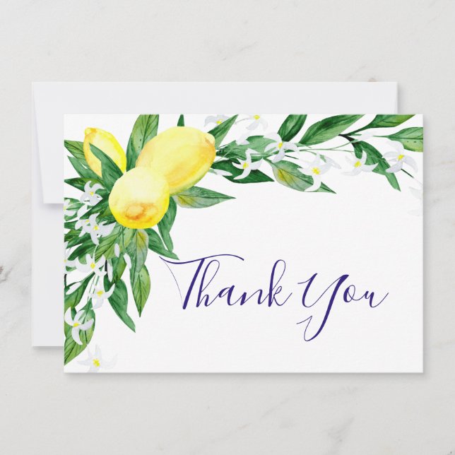 Carte De Remerciements Aquarelle aux citrons fleuris (Devant)