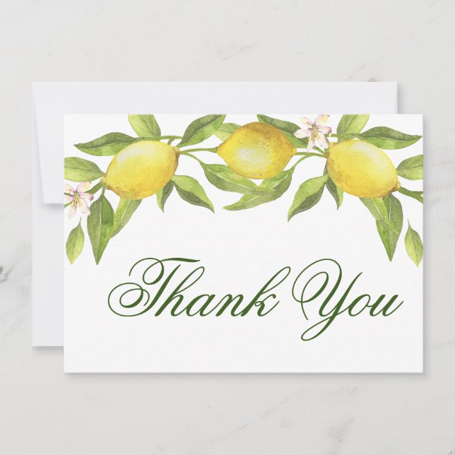 Carte De Remerciements Aquarelle aux citrons fleuris (Devant)