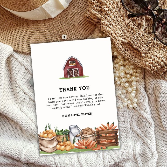 Carte De Remerciements Aquarelle Baby shower végétal cultivé localement (Watercolor Locally Grown Veggie Baby Shower Thank You Card)