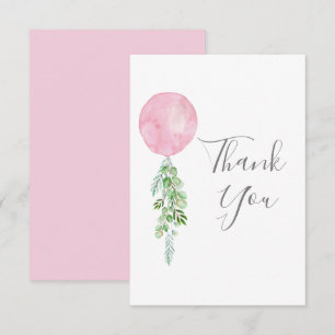Carte De Remerciements Aquarelle Balloon rose Eucalyptus Vert