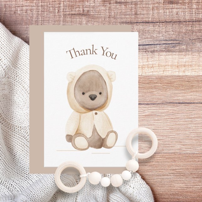 Carte De Remerciements Aquarelle Bear Cute Baby shower simple (Créateur téléchargé)