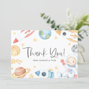Carte De Remerciements Aquarelle Bébé Astronaut Espace Baby shower à thèm