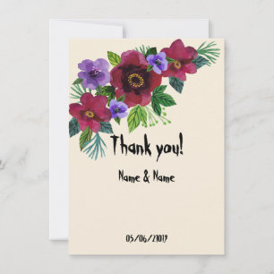 Carte De Remerciements Aquarelle belles fleurs romantique marbre élégance