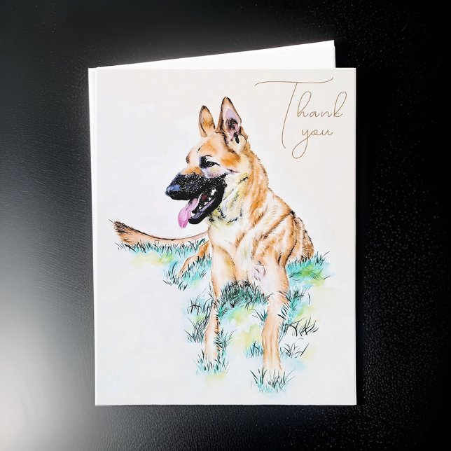 Carte De Remerciements Aquarelle Berger Allemand Portrait de chien Malino (Créateur téléchargé)