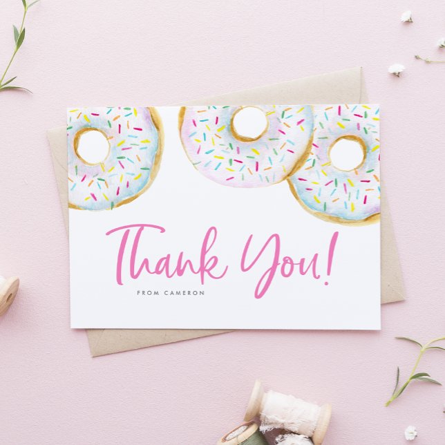 Carte De Remerciements Aquarelle blanc arroser les beignets Anniversaire (Créateur téléchargé)