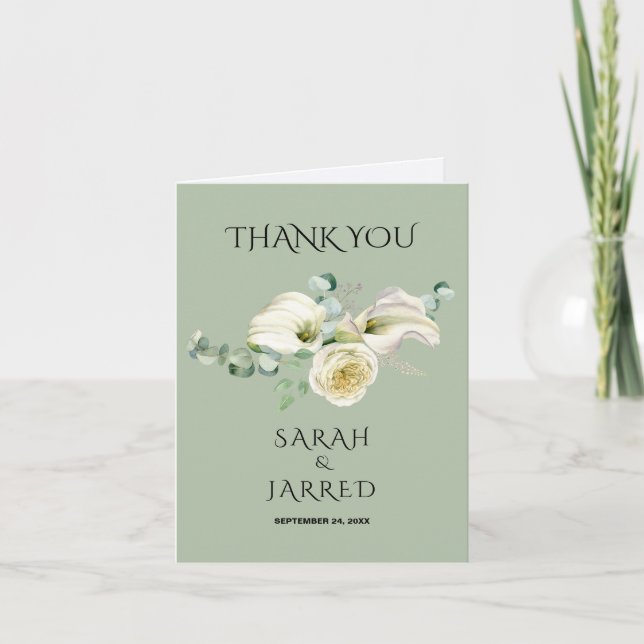 Carte De Remerciements Aquarelle Blanc Calla Lilies Bouquet (Devant)