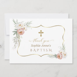 Carte De Remerciements Aquarelle Blanc Dusty Fleurs Roses Baptême