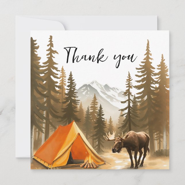 Carte De Remerciements Aquarelle Blanc Rustique Bois Camping Anniversaire (Devant)