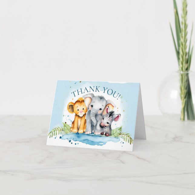 Carte De Remerciements Aquarelle blanche Baby shower pour bébé Safari Ani (Devant)