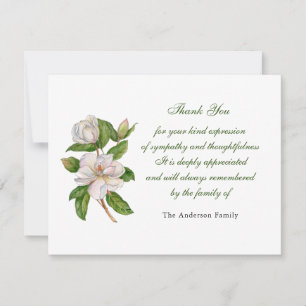 Carte De Remerciements Aquarelle blanche Fleur de Magnolia