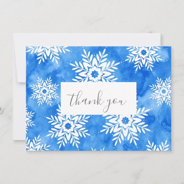 Carte De Remerciements Aquarelle bleu Abstraits Snowflakes (Devant)
