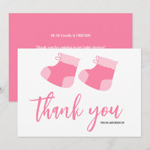 Carte De Remerciements Aquarelle Bleu Bébé Baby shower de bottes filles