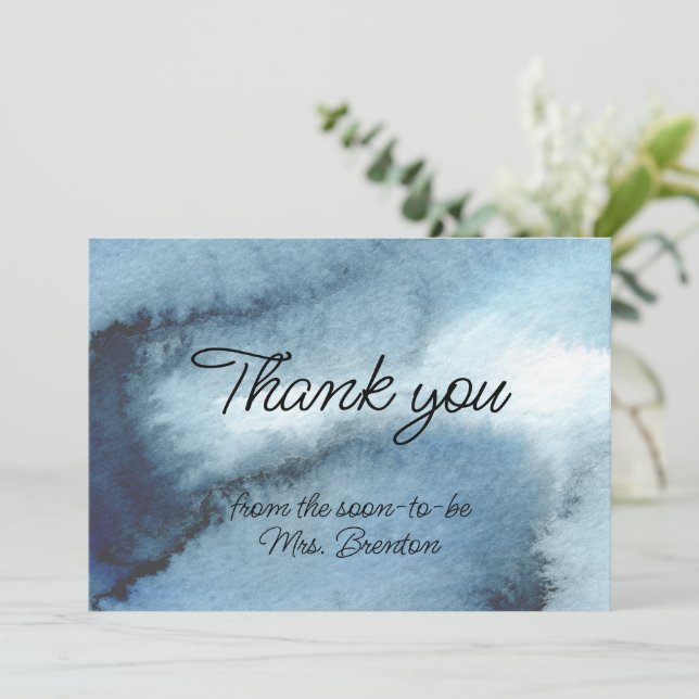 Carte De Remerciements Aquarelle bleu bleu foncé (Debout devant)