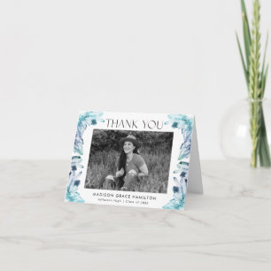 Carte De Remerciements Aquarelle bleu cristaux Photo Graduation
