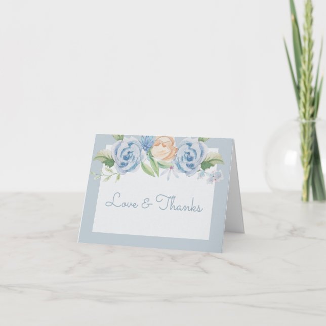 Carte De Remerciements Aquarelle bleu doux floral esquissé (Devant)