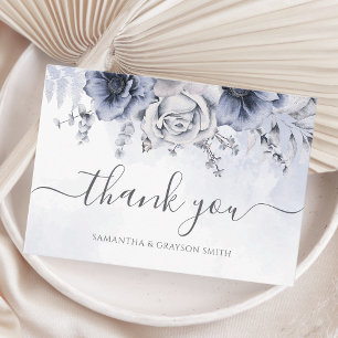Carte De Remerciements Aquarelle bleu Dusty Floral Mariage élégant