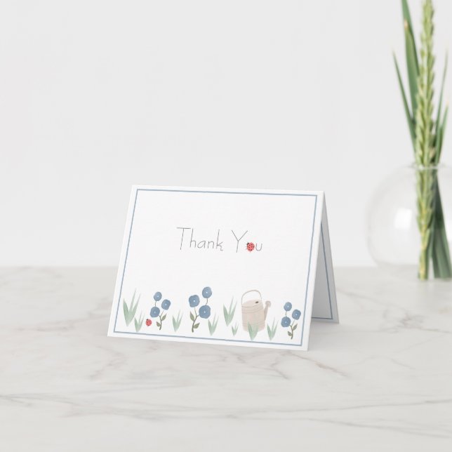 Carte De Remerciements Aquarelle bleu Dusty Typographie florale Simple (Devant)