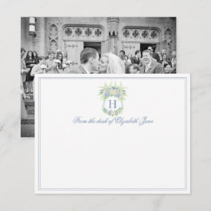 Carte De Remerciements Aquarelle bleu et blanc Hydrangea Crest Photo