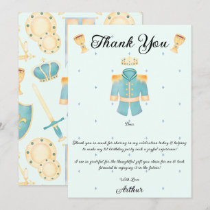 Carte De Remerciements Aquarelle bleu et or Petit Prince Anniversaire