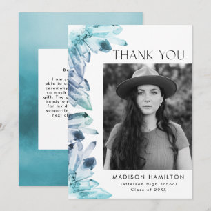 Carte De Remerciements Aquarelle bleu glace cristaux Photo Graduation