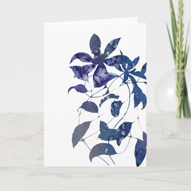 Carte De Remerciements Aquarelle bleu Indigo Clematis (Devant)