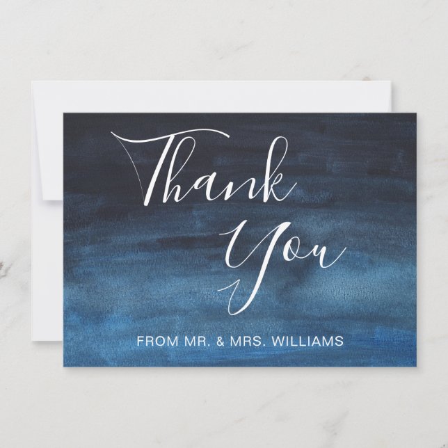 Carte De Remerciements Aquarelle bleu marine Mariage d'hiver moderne (Devant)