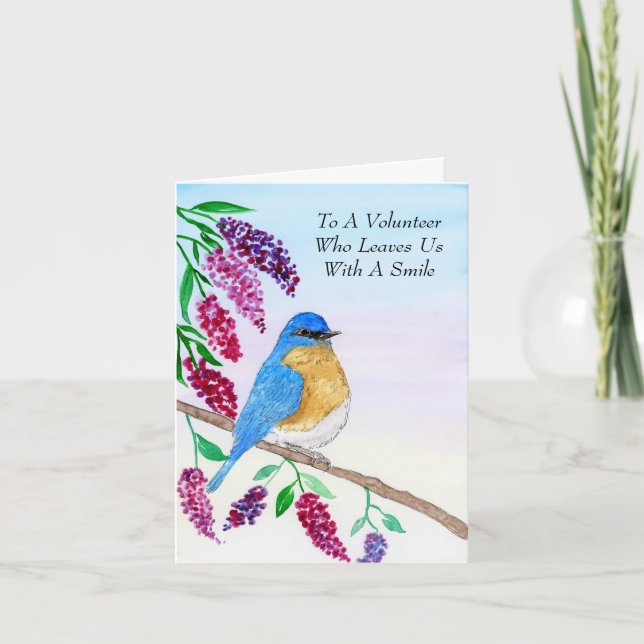 Carte De Remerciements Aquarelle Bleu Oiseau Dans Wisteria Tree Volunteer (Devant)
