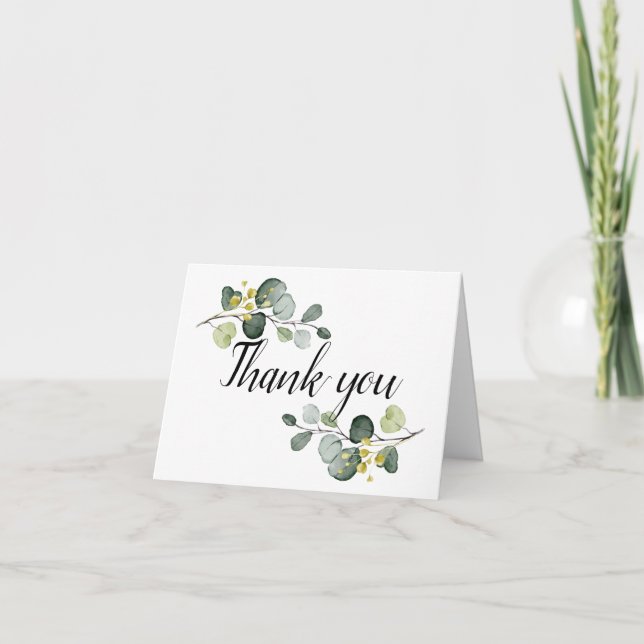 Carte De Remerciements Aquarelle Bleu Poussiéreux Eucalyptus (Devant)