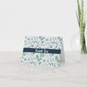 Carte De Remerciements Aquarelle bleu sur gris clair Floral personnalisé