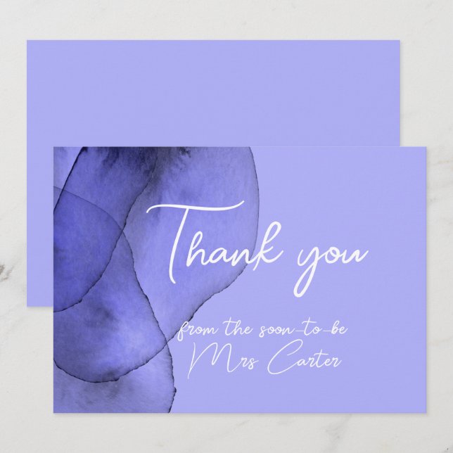 Carte De Remerciements Aquarelle bleu violet lavande (Devant / Derrière)