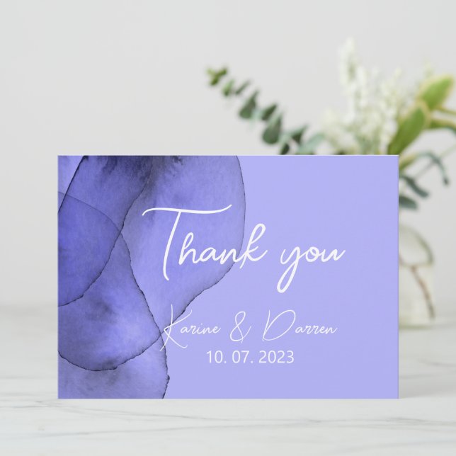 Carte De Remerciements Aquarelle bleu violet lavande (Debout devant)