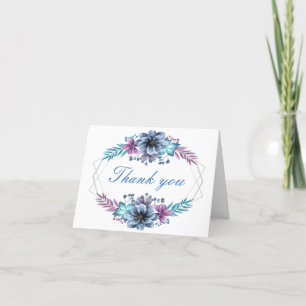 Carte De Remerciements Aquarelle Bleue Et Violet Florale