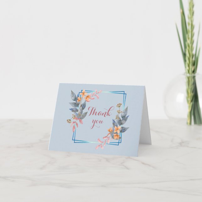 Carte De Remerciements Aquarelle bleue Floral (Devant)