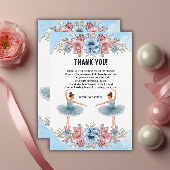 Carte De Remerciements Aquarelle bleue mignonne Baby shower de Ballerina  (Créateur téléchargé)