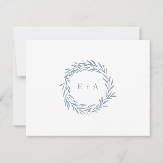 Carte De Remerciements Aquarelle bleue Monogramme plat (Devant)