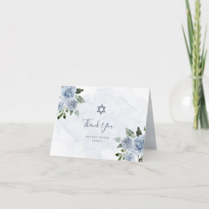 Carte De Remerciements Aquarelle Bleue Plutôt Dusty Fleurs   Bat mitzvah