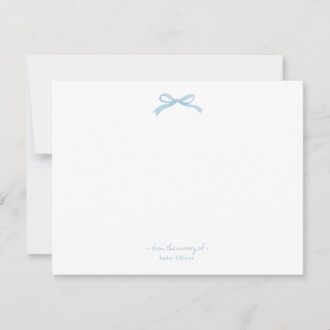 Carte De Remerciements Aquarelle Blue Bow en vichy bébé garçon plat (Devant)
