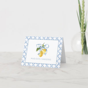 Carte De Remerciements Aquarelle Blue Bow Lemons Personnalisé