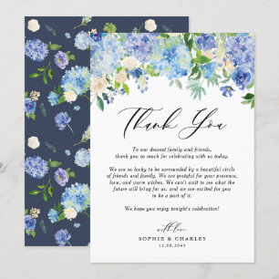 Carte De Remerciements Aquarelle Blue Hydrangea Garland Mariage Floral