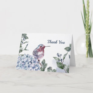 Carte De Remerciements Aquarelle Blue Hydrangea Hummingbird