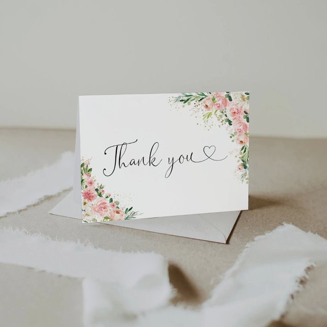 Carte De Remerciements Aquarelle Blush Rose Rose Baby shower or (Créateur téléchargé)