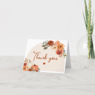 Carte De Remerciements Aquarelle Boho Automne Citrouille Floral D'automne