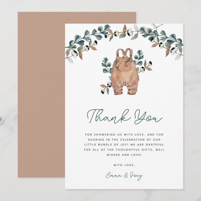Carte De Remerciements Aquarelle Boho Baby shower vert (Devant / Derrière)