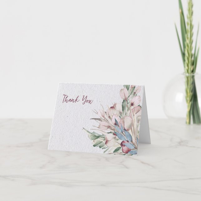 Carte De Remerciements Aquarelle Boho Floral et Mariage botanique (Devant)