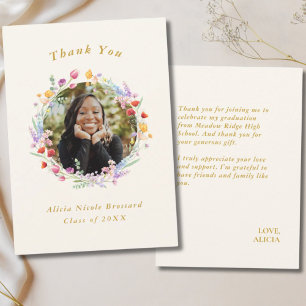 Carte De Remerciements Aquarelle Boho Floral Graduation Photo Plat