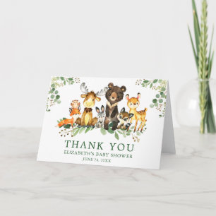 Carte De Remerciements Aquarelle Bois Animaux Baby shower Plié