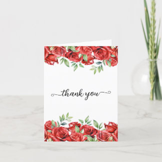 Carte De Remerciements Aquarelle Bordure Roses rouges
