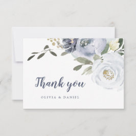 Carte De Remerciements Aquarelle botanique bleu poussiéreux fleurie